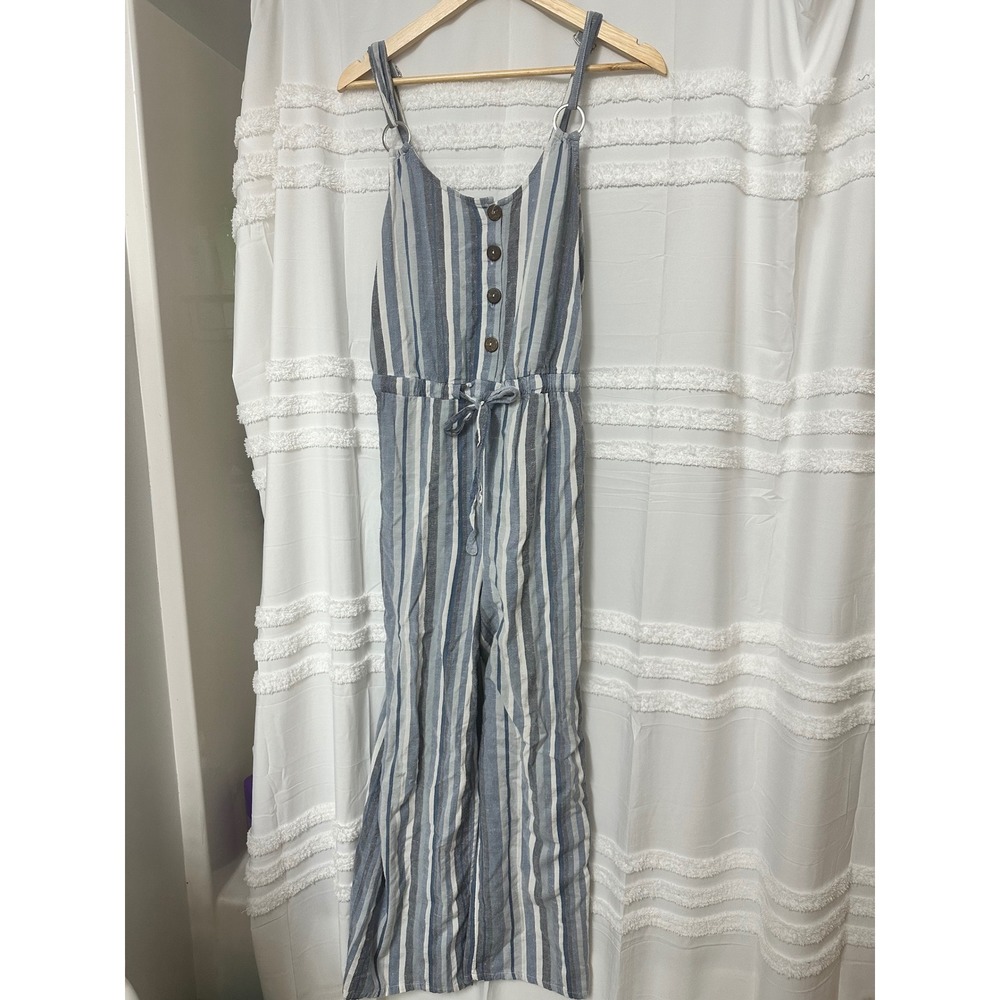 J. Gee Blue White Striped Sleeveless Wide Leg Jumpsuit Medium Hipster Coastal